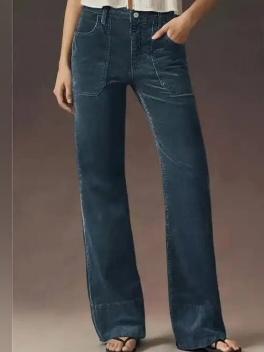 Dark Teal Women's Corduroy Mid Waist, Straight-Leg Jeans